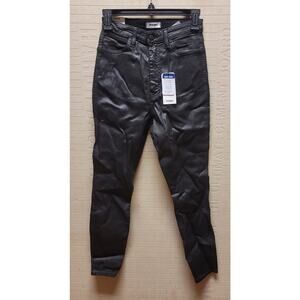 Wrangler Pants black ankle stretch faux leather 25" Waist deep dye $118